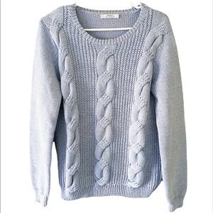 Mango Suit Collection Light Blue Braided Cable Knit Crew Neck Sweater